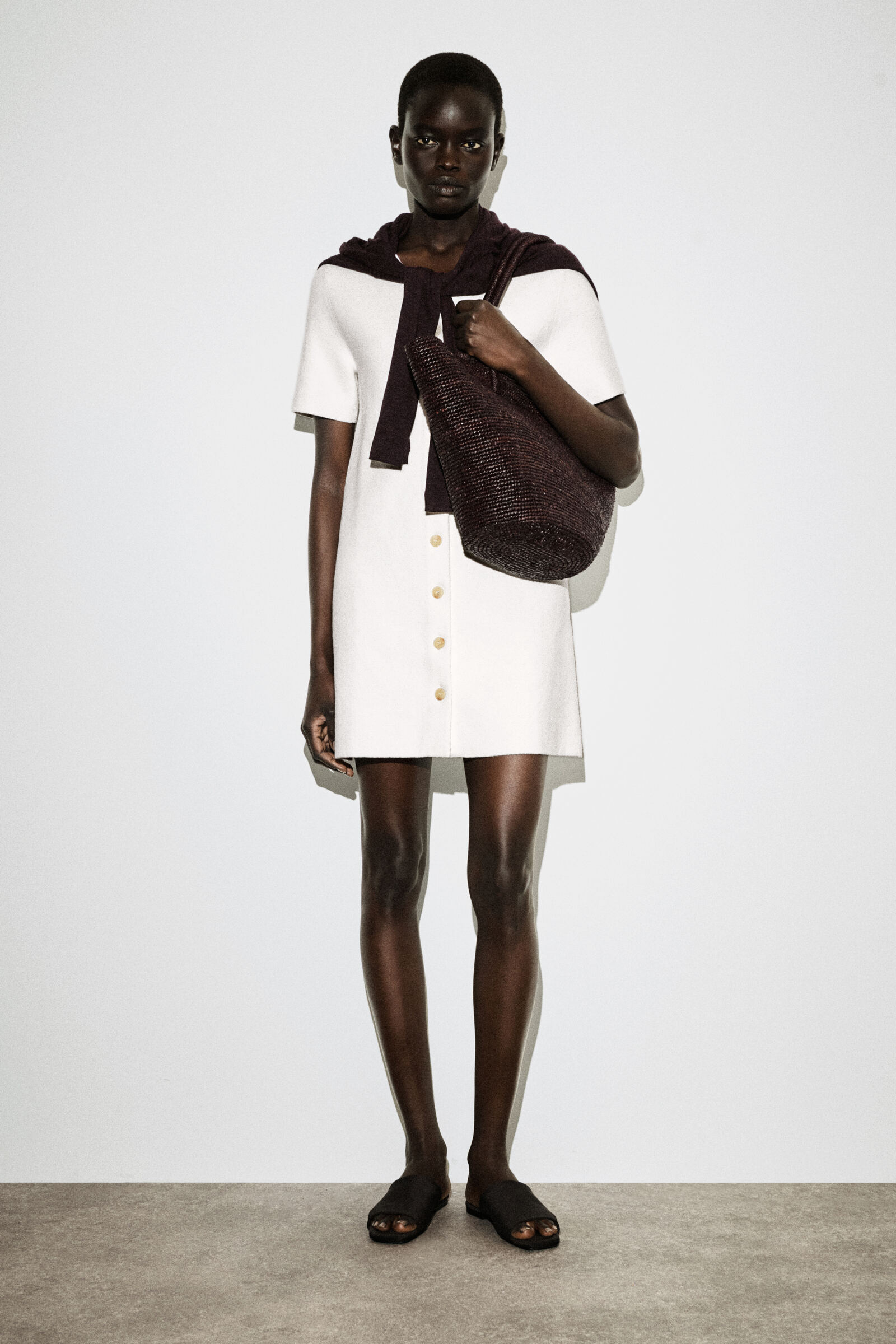 ボタン付きミラノリブニット ミニドレス